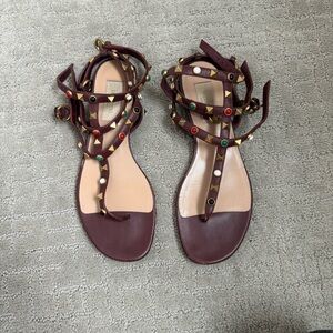 Valentino Rock Stud Burgundy / Brown Sandals